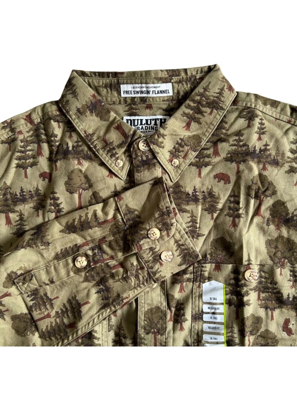 Duluth Men's Sz XL Tall Trading Free Swingin Flannel Shirt Forest Print